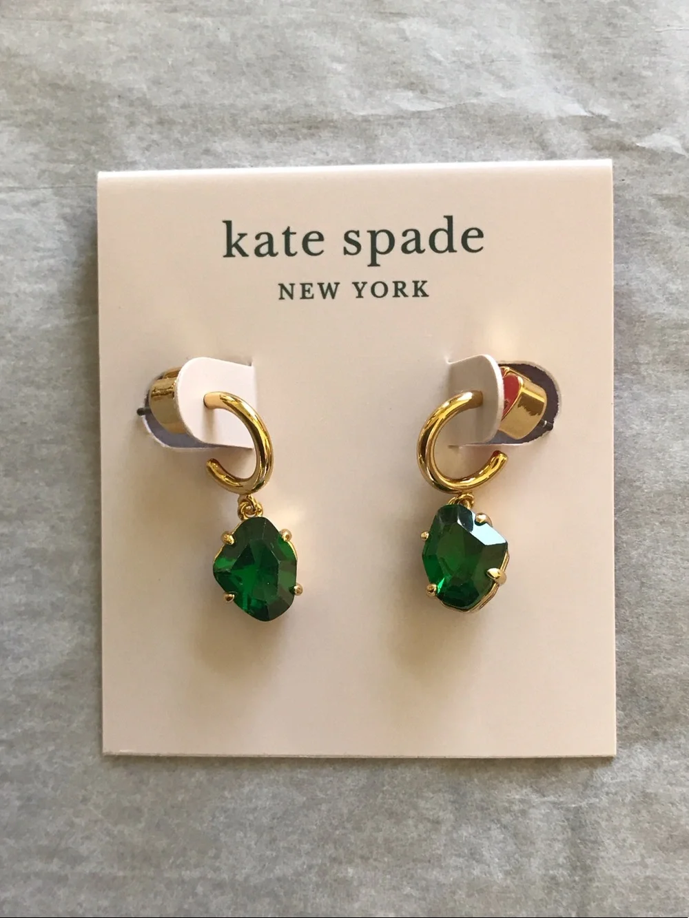 kate spade Pink Drawstring Pouch with Green and Gold Earrings
